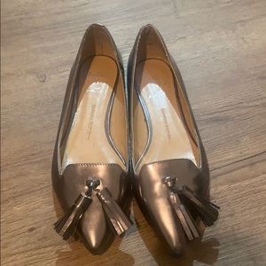 Pewter patent leather loafers